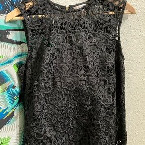 Lace Blouse (L) - Black - Lined - Long Gold Back Zipper